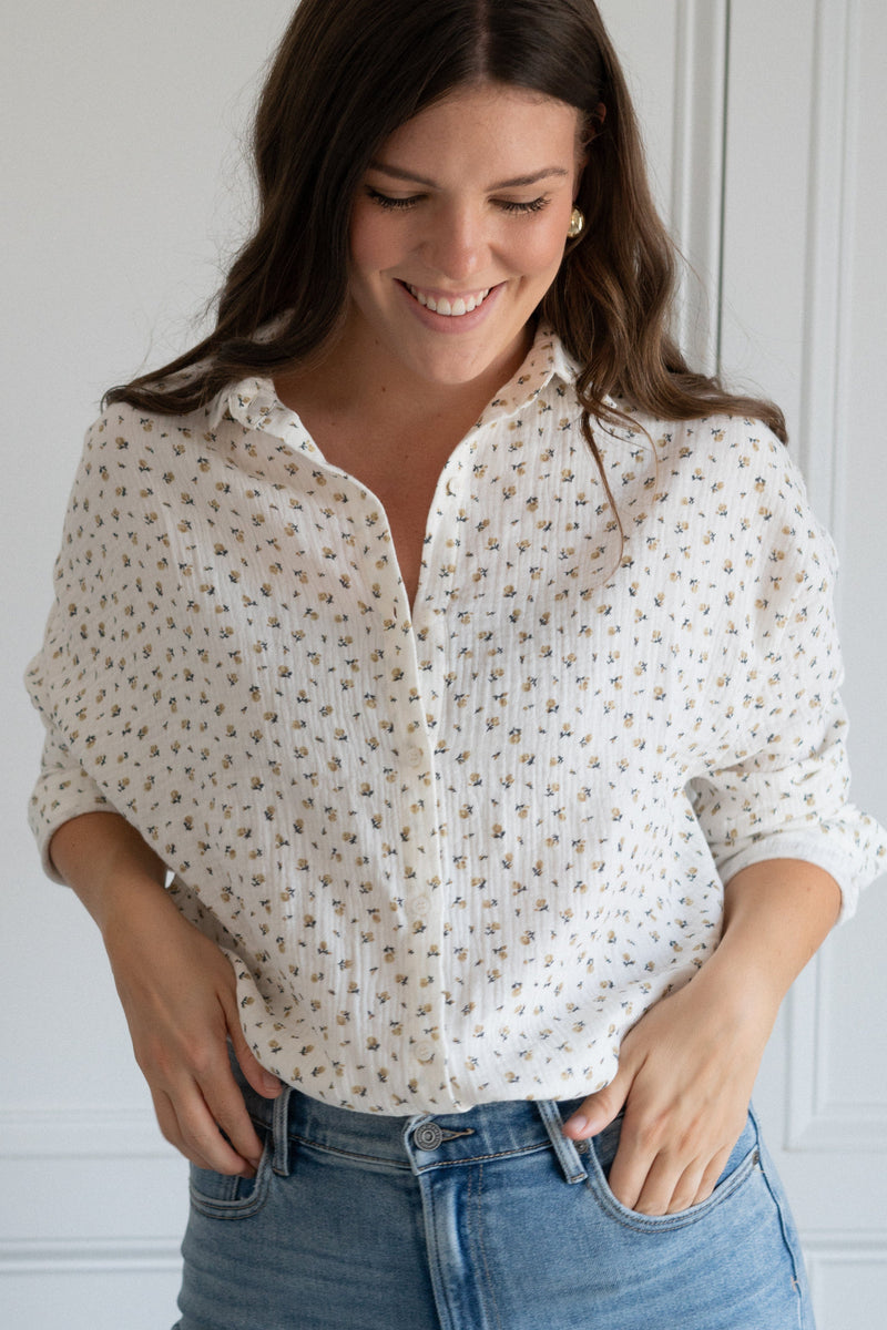 Bloomfield Button Down - Beige Floral