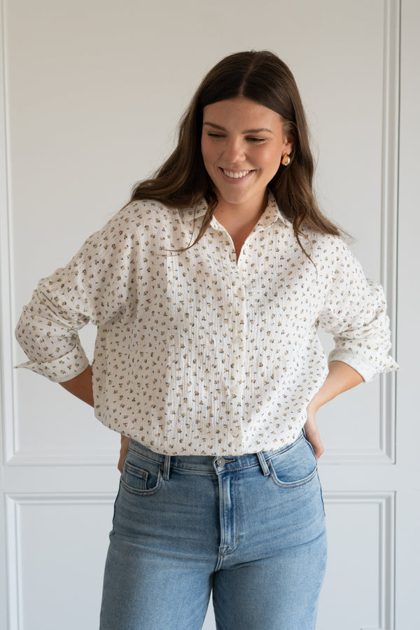 Bloomfield Button Down - Beige Floral