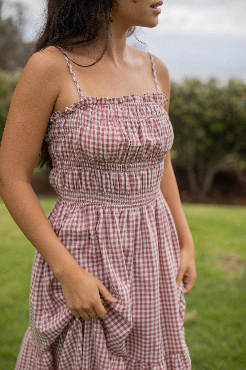 Everly Dress - Cranberry Gingham