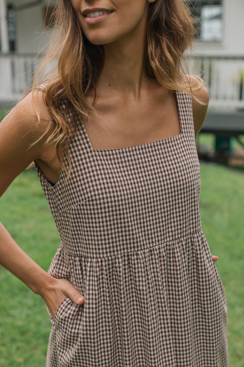 Ramona Dress - Brown Gingham