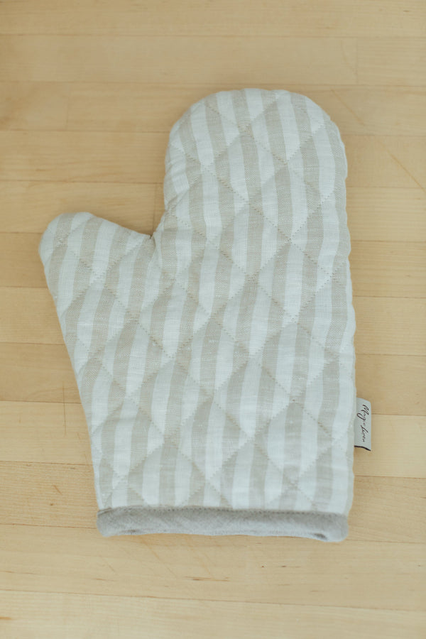 Linen Oven Mitt - Striped Natural